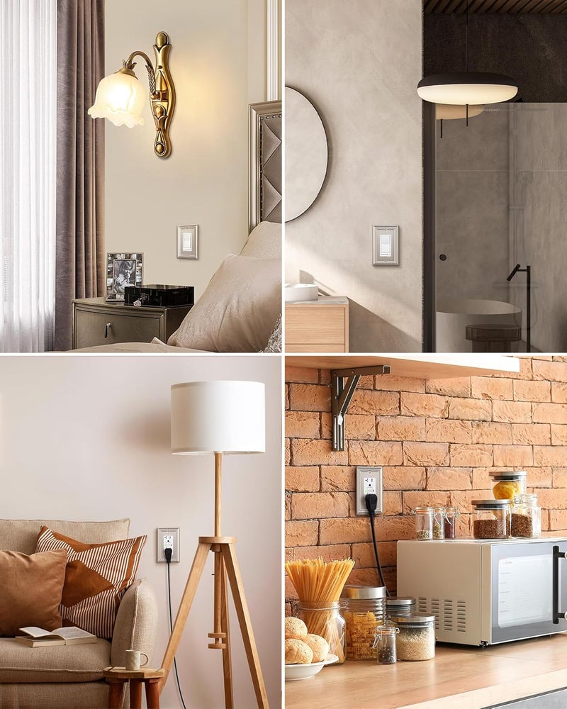 DEWENWILS أغطية مآخذ الزينة، أغطية مفاتيح الإضاءة المعدنية المصنوعة من النيكل المصقول، 4.92" × 3.14" أغطية جدارية زخرفية، أغطية مفاتيح للديكور المنزلي، عبوة من 2 - Image 3